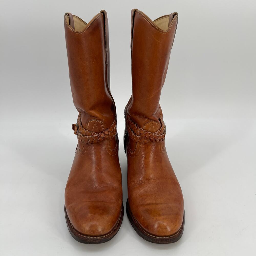 Vintage Father and Son Western Boots Mens 8.5 D Cognac Brown Leather Belted READ - Picture 2 of 14